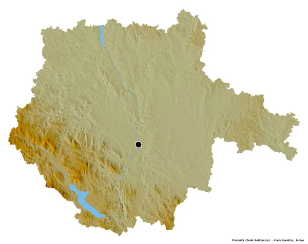 捷克共和国Jihocesky地区的形状 其首都被白色背景隔离 地形浮雕图 3D渲染 — 图库照片