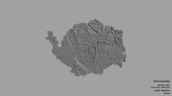 捷克共和国卡洛瓦茨基地区 在一个地理参照框的坚实背景上被隔离 Bilevel高程图 3D渲染 — 图库照片