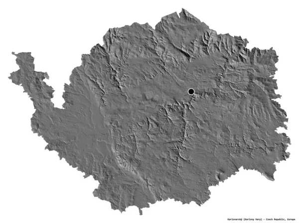 Kształt Karlovarskiego Regionu Czech Stolicą Odizolowaną Białym Tle Dwupoziomowa Mapa — Zdjęcie stockowe