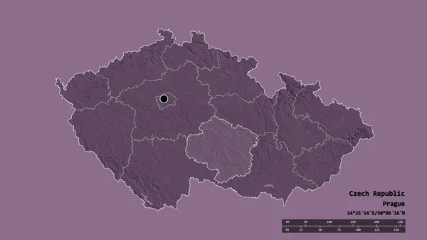 捷克共和国以首都 主要区域分部和分隔的Kraj Vysocina地区为首都的专制形态 彩色高程图 3D渲染 — 图库照片