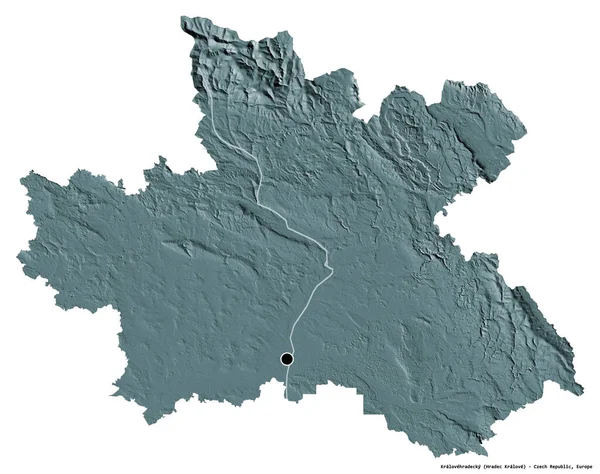 Tvar Královehradeckého Kraje Hlavním Městem Izolovaným Bílém Pozadí Barevná Mapa — Stock fotografie