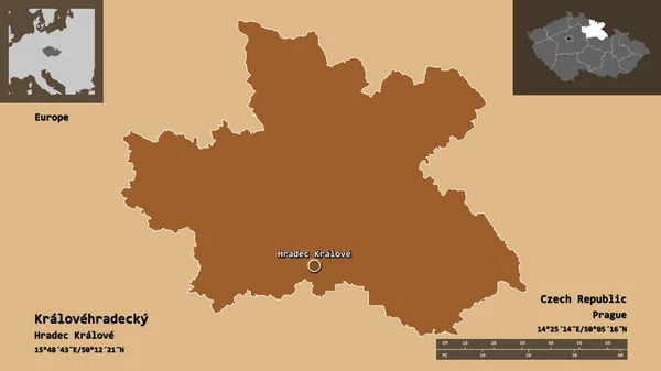 クラロヴェフラデツキの形 チェコ共和国の地域 距離スケール プレビューおよびラベル パターン化されたテクスチャの構成 3Dレンダリング — ストック写真