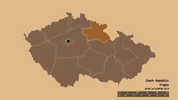 Cseh Köztársaság Kiszáradt Alakja Fővárosával Regionális Körzetével Szétválasztott Kralovehradecky Térséggel — Stock Fotó
