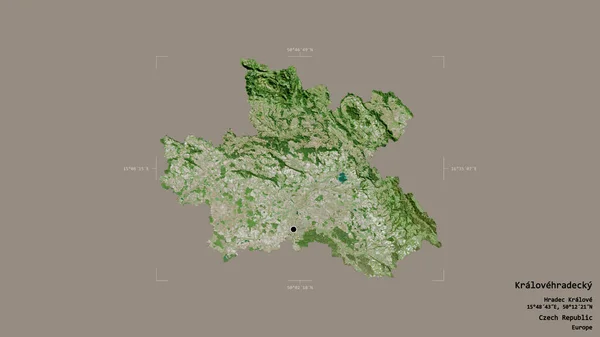 チェコ共和国の地域であるクラロヴェフラデツキの地域は 洗練された境界線の箱の中にしっかりとした背景に隔離されています ラベル 衛星画像 3Dレンダリング — ストック写真