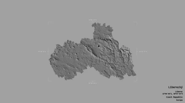 捷克共和国Liberecky地区 在一个地理参照框的坚实背景上被隔离 Bilevel高程图 3D渲染 — 图库照片