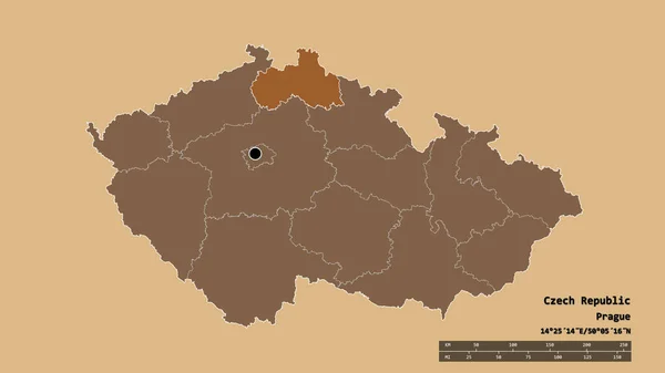 Desaturatie Van Tsjechische Republiek Met Haar Hoofdstad Belangrijkste Regionale Divisie — Stockfoto