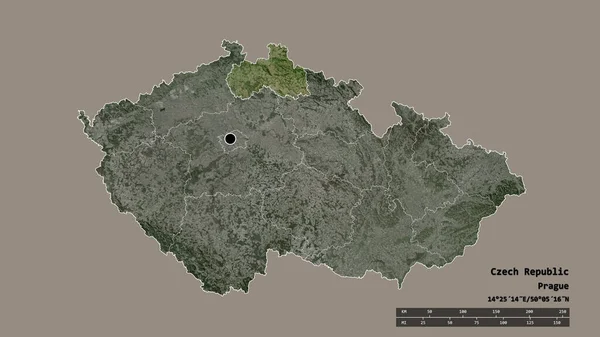 Forme Désaturée République Tchèque Avec Capitale Principale Division Régionale Zone — Photo