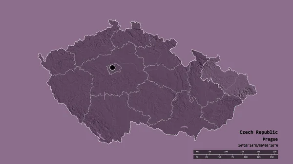 捷克共和国以首都 主要区域分部和分隔的莫拉夫斯科尔斯基地区为首都的绝望形态 彩色高程图 3D渲染 — 图库照片