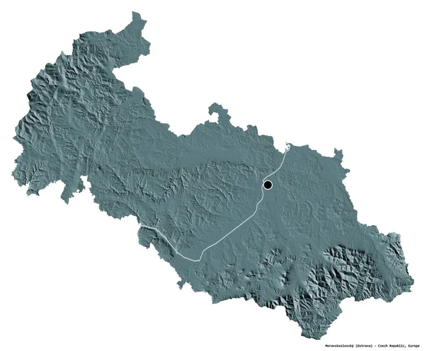 Tvar Moravskoslezského Kraje Hlavním Městem Izolovaným Bílém Pozadí Barevná Mapa — Stock fotografie