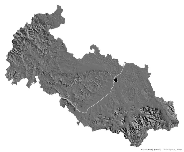 捷克共和国Moravskoslezsky的形状 其首都被白色背景隔离 Bilevel高程图 3D渲染 — 图库照片