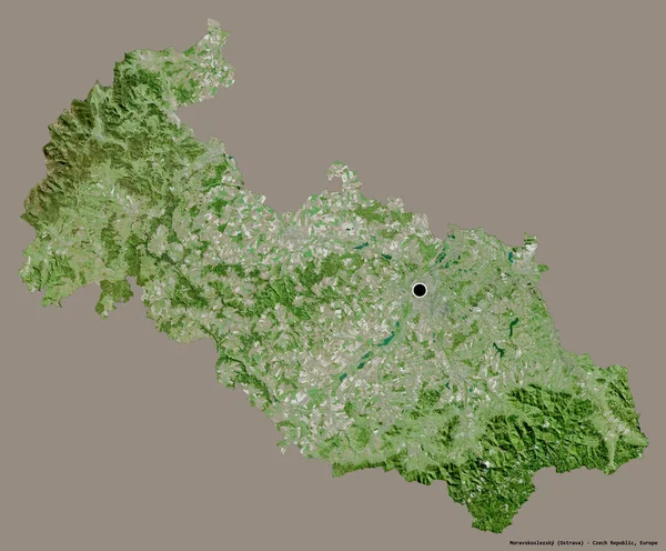 チェコ共和国の領域のMoravskoslezskyの形は その首都をしっかりとした色の背景に隔離しました 衛星画像 3Dレンダリング — ストック写真