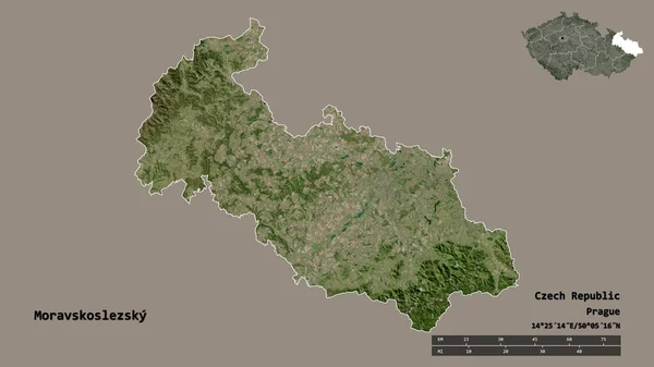 Kształt Moravskoslezsky Regionu Czech Jego Stolicy Izolowane Solidnym Tle Skala — Zdjęcie stockowe