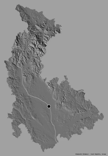 Tvar Olomouckého Kraje Hlavním Městem Izolovaným Pevném Barevném Pozadí Mapa — Stock fotografie