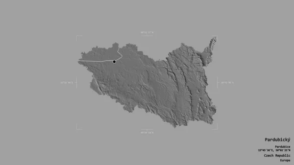 捷克共和国Pardubicky地区 在一个地理参照框的坚实背景上被隔离 Bilevel高程图 3D渲染 — 图库照片