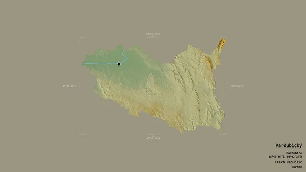 チェコ共和国の領域Pardubickyのエリアは 洗練された境界ボックスにしっかりとした背景に隔離されています ラベル 地形図 3Dレンダリング — ストック写真