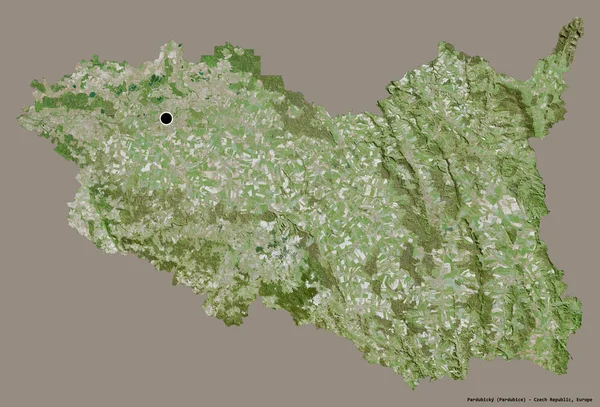 チェコ共和国の領域であるパルドゥビッキーの形で その首都はしっかりとした色背景に隔離されています 衛星画像 3Dレンダリング — ストック写真