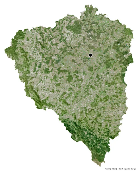 捷克共和国Plzensky地区的形状 其首都被白色背景隔离 卫星图像 3D渲染 — 图库照片