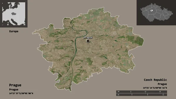 プラハの形 チェコ共和国の地域 距離スケール プレビューおよびラベル 衛星画像 3Dレンダリング — ストック写真