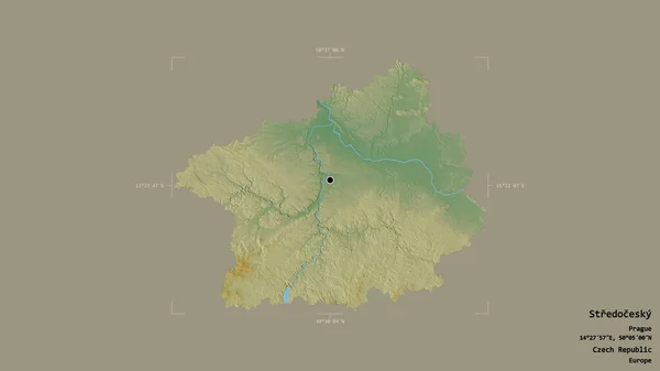 チェコ共和国の地域であるストレドチェスキーの地域は 洗練された境界線の箱の中にしっかりとした背景に隔離されています ラベル 地形図 3Dレンダリング — ストック写真
