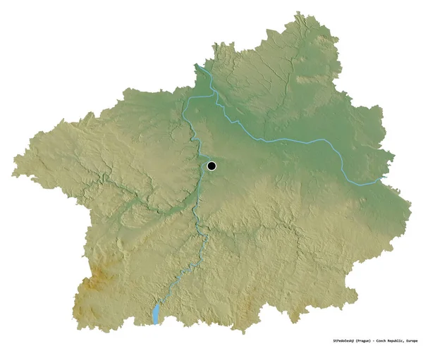 捷克共和国地区的Stredocesky形状 其首都被白色背景隔离 地形浮雕图 3D渲染 — 图库照片