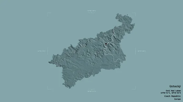 捷克共和国Ustecky地区的一个区域 在一个地理参照框的坚实背景上被隔离 彩色高程图 3D渲染 — 图库照片