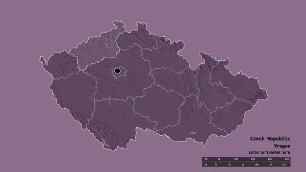 捷克共和国以首都 主要区域分部和分离的乌斯泰茨基地区为首都的专制形态 彩色高程图 3D渲染 — 图库照片