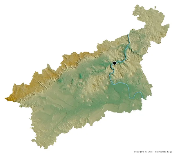 Alakja Ustecky Régió Cseh Köztársaság Főváros Elszigetelt Fehér Alapon Topográfiai — Stock Fotó