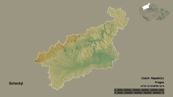 Форма Устєцького Регіону Чеської Республіки Столицею Ізольованою Твердому Тлі Масштаб — стокове фото