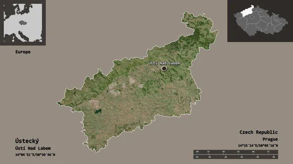 Form Ustecky Regionen Tjeckien Och Dess Huvudstad Avståndsskala Förhandsvisningar Och — Stockfoto