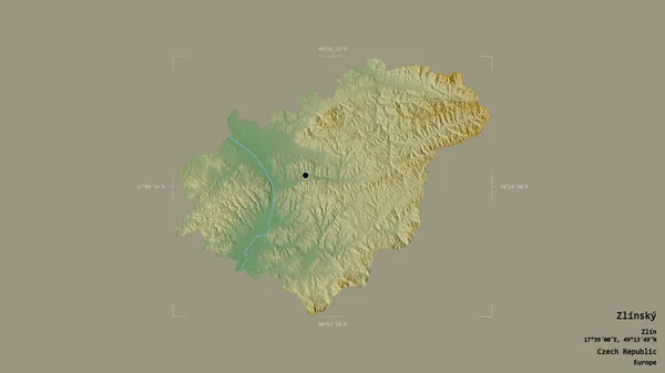 捷克共和国Zlinsky地区的一个区域 在一个地理参照框的坚实背景上被隔离 地形浮雕图 3D渲染 — 图库照片