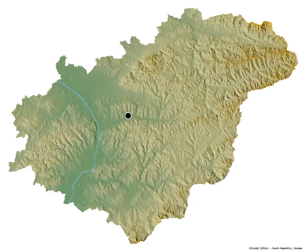 チェコ共和国の地方 ズリンスキーの形で その首都は白い背景に隔離されています 地形図 3Dレンダリング — ストック写真
