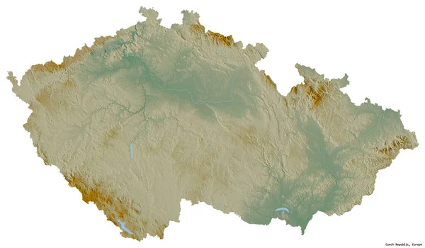 捷克共和国的形状 其首都因白色背景而孤立 地形浮雕图 3D渲染 — 图库照片