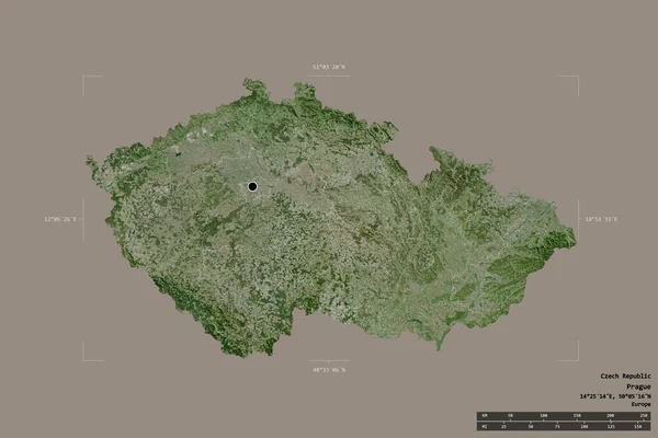 捷克共和国的一个区域在一个地理参照框的坚实背景上被隔离 主要区域分部 距离标度 卫星图像 3D渲染 — 图库照片