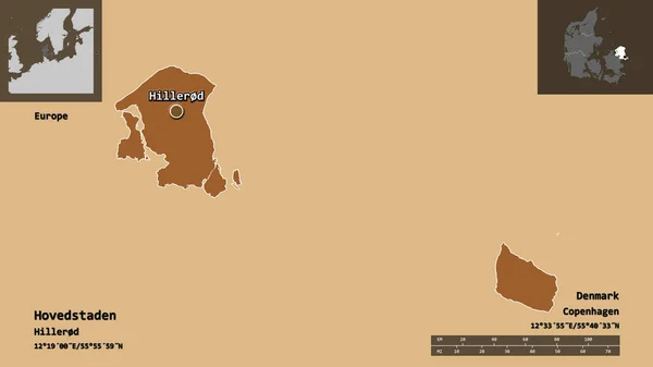 Gestalt Von Hovedstaden Der Dänischen Region Und Ihrer Hauptstadt Entfernungsskala — Stockfoto