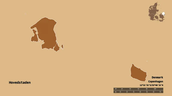 Σχήμα Hovedstaden Περιφέρεια Της Δανίας Κεφάλαιά Της Απομονωμένα Στέρεο Υπόβαθρο — Φωτογραφία Αρχείου