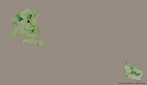 丹麦地区Hovedstaden的形状 其首都以纯色背景隔离 卫星图像 3D渲染 — 图库照片