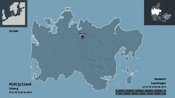 Forma Midtjylland Región Dinamarca Capital Escala Distancia Vistas Previas Etiquetas — Foto de Stock