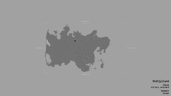 Arealet Midtjylland Region Danmark Isolert Solid Bakgrunn Georeferenset Avgrensningsboks Etiketter – stockfoto