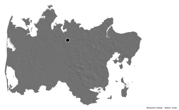 Форма Midtjylland Регион Дании Столицей Изолированы Белом Фоне Карта Рельефа — стоковое фото