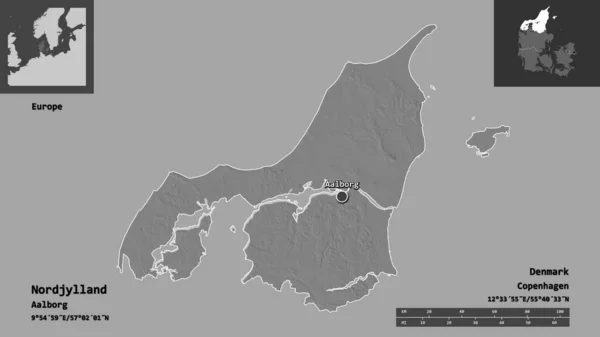 Forma Nordjylland Región Dinamarca Capital Escala Distancia Vistas Previas Etiquetas —  Fotos de Stock