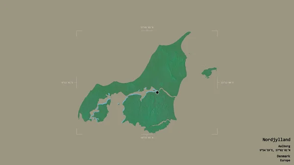 Area Nordjylland Region Denmark Isolated Solid Background Georeferenced Bounding Box — Stock Photo, Image