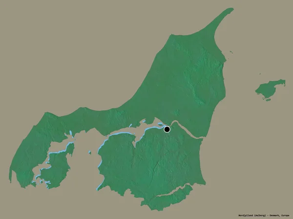 Kształt Nordjylland Regionu Danii Jego Kapitału Izolowane Stałym Tle Koloru — Zdjęcie stockowe