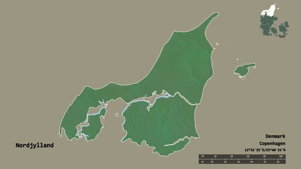 Forma Del Nordjylland Regione Della Danimarca Con Sua Capitale Isolata — Foto Stock