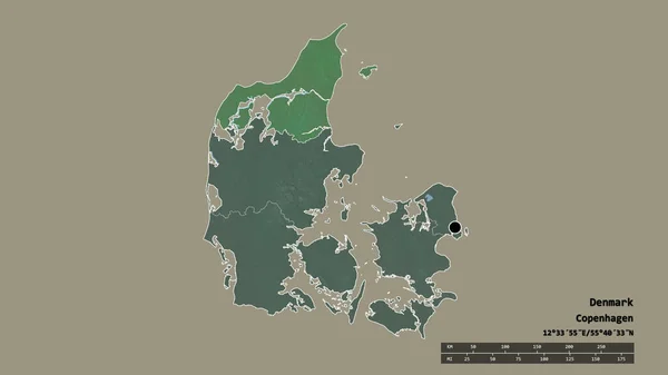 Desaturated Shape Denmark Its Capital Main Regional Division Separated Nordjylland — Stock Photo, Image