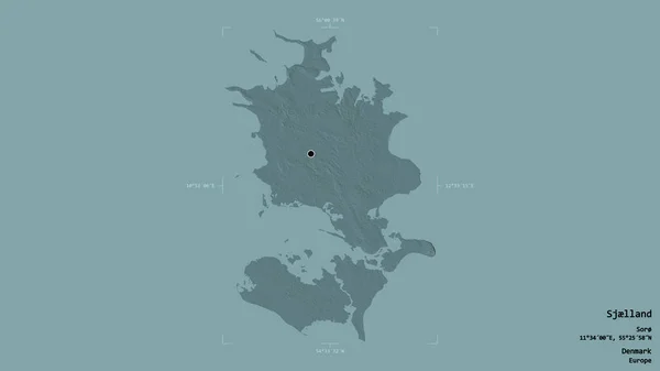 丹麦Sjlland地区的一个区域 在一个地理参照框的坚实背景上被隔离 彩色高程图 3D渲染 — 图库照片
