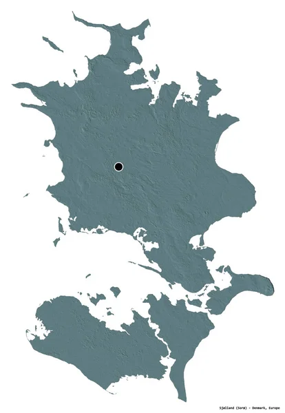 丹麦Sjlland的形状 其首都被白色背景隔离 彩色高程图 3D渲染 — 图库照片