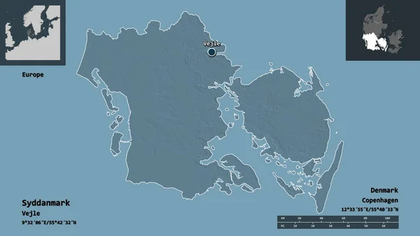 Forma Syddanmark Región Dinamarca Capital Escala Distancia Vistas Previas Etiquetas —  Fotos de Stock