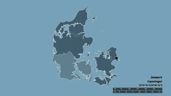 Dánia Kiszáradt Alakja Fővárosával Regionális Körzettel Külön Syddanmark Területtel Címkék — Stock Fotó