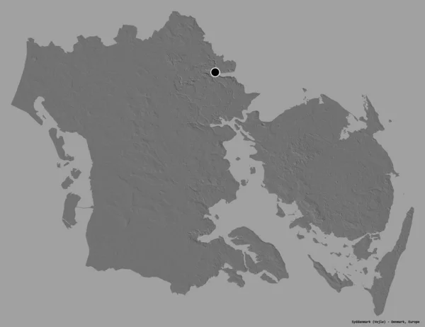 Форма Syddanmark Регион Дании Столицей Изолированы Прочном Цветном Фоне Карта — стоковое фото