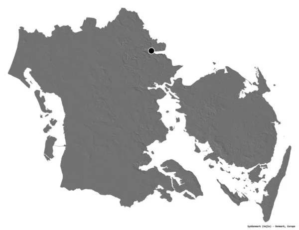 Tvar Syddanmark Oblast Dánska Hlavním Městem Izolovaným Bílém Pozadí Mapa — Stock fotografie